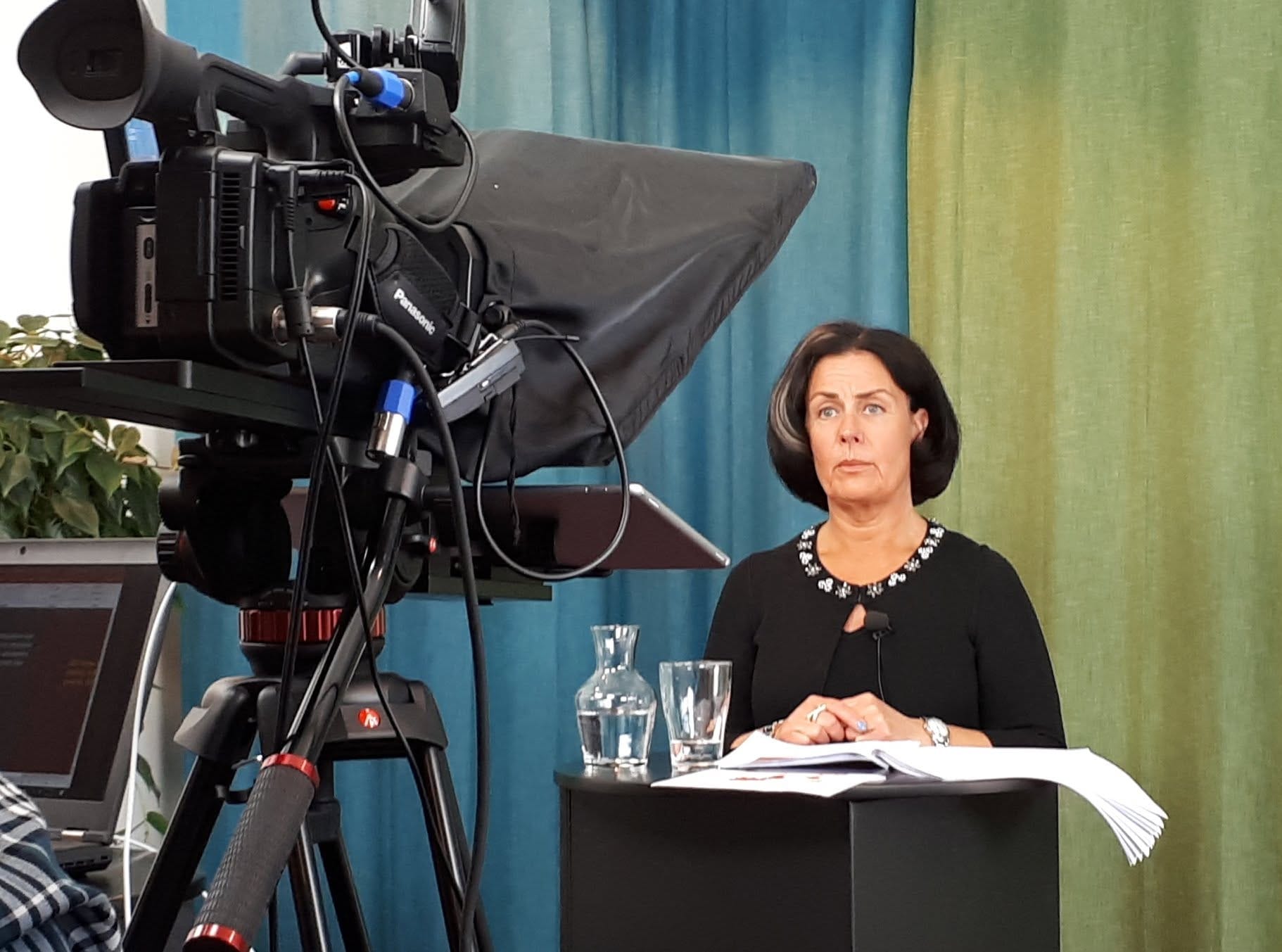 Legal expert being recorded with the in-house Norstedts Juridik studio and teleprompter setup